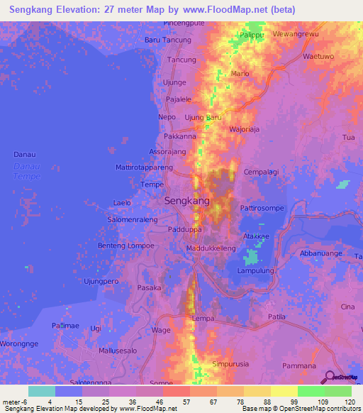 Sengkang,Indonesia Elevation Map