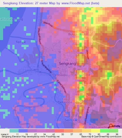 Sengkang,Indonesia Elevation Map