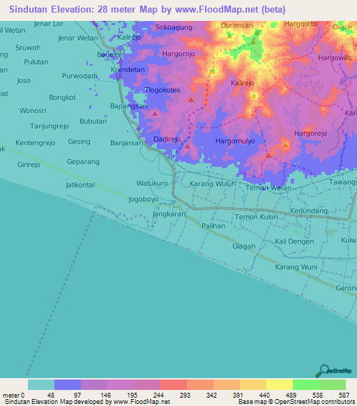 Sindutan,Indonesia Elevation Map