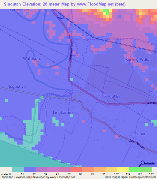 Sindutan,Indonesia Elevation Map