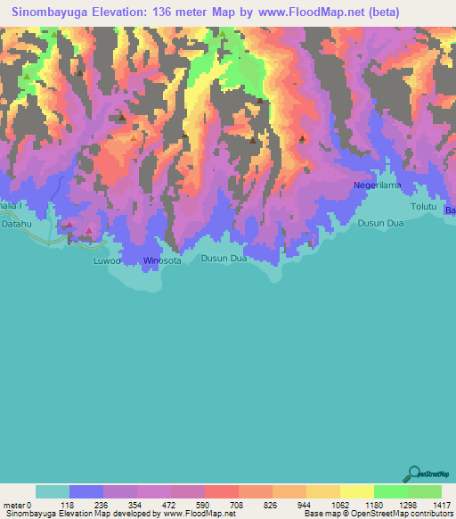 Sinombayuga,Indonesia Elevation Map