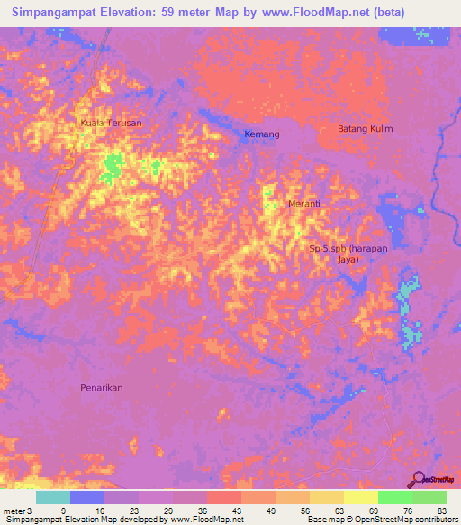 Simpangampat,Indonesia Elevation Map