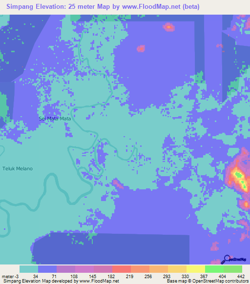 Simpang,Indonesia Elevation Map