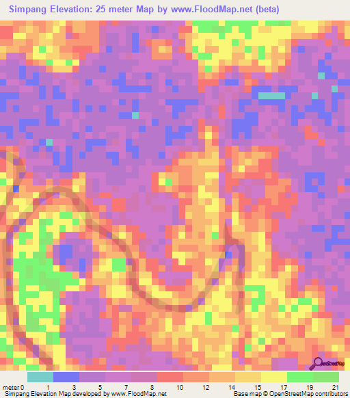 Simpang,Indonesia Elevation Map