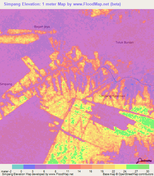 Simpang,Indonesia Elevation Map