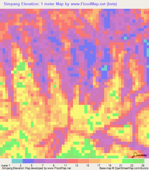 Simpang,Indonesia Elevation Map