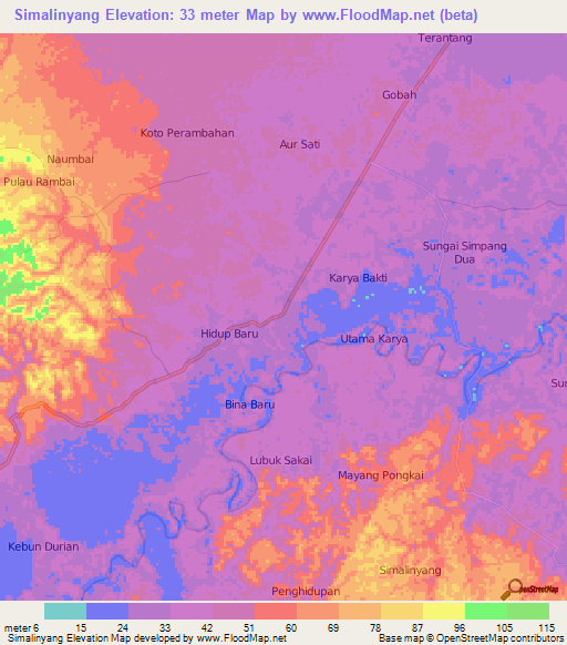 Simalinyang,Indonesia Elevation Map