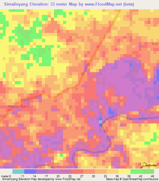 Simalinyang,Indonesia Elevation Map