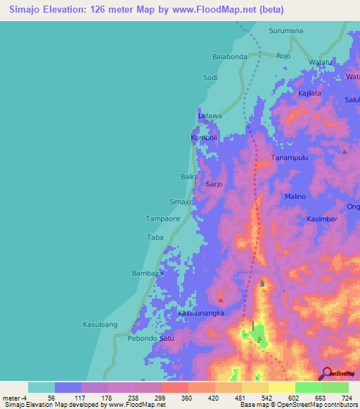 Simajo,Indonesia Elevation Map