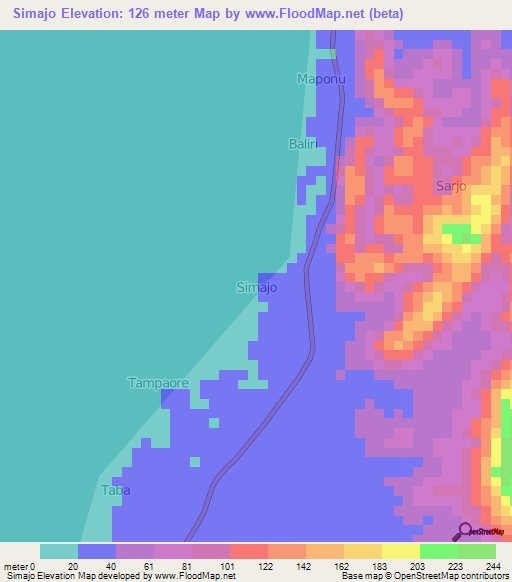 Simajo,Indonesia Elevation Map