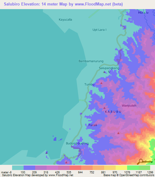 Salubiro,Indonesia Elevation Map