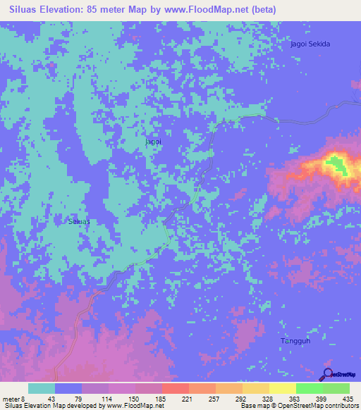 Siluas,Indonesia Elevation Map