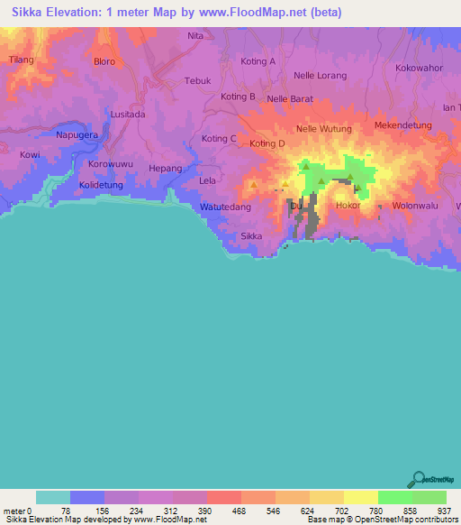 Sikka,Indonesia Elevation Map