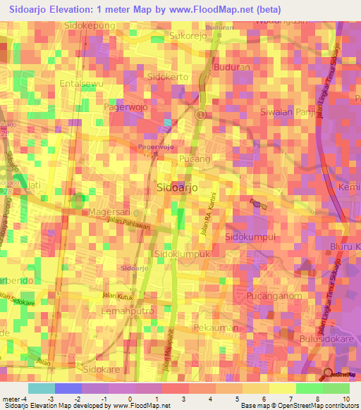 Sidoarjo,Indonesia Elevation Map