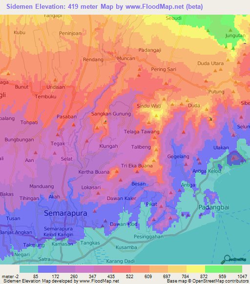 Sidemen,Indonesia Elevation Map
