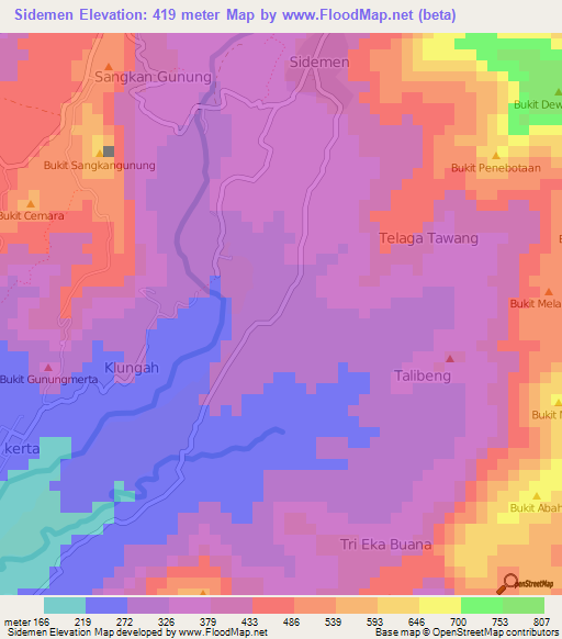 Sidemen,Indonesia Elevation Map