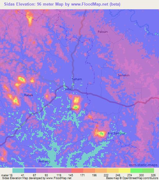 Sidas,Indonesia Elevation Map