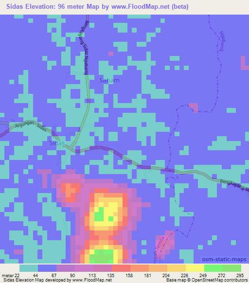 Sidas,Indonesia Elevation Map