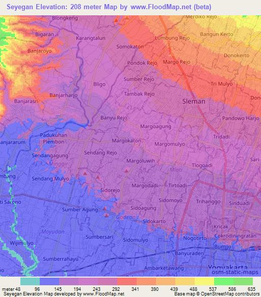 Seyegan,Indonesia Elevation Map