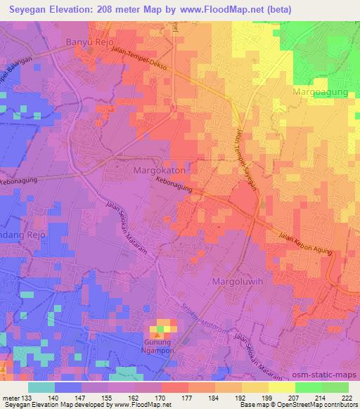 Seyegan,Indonesia Elevation Map