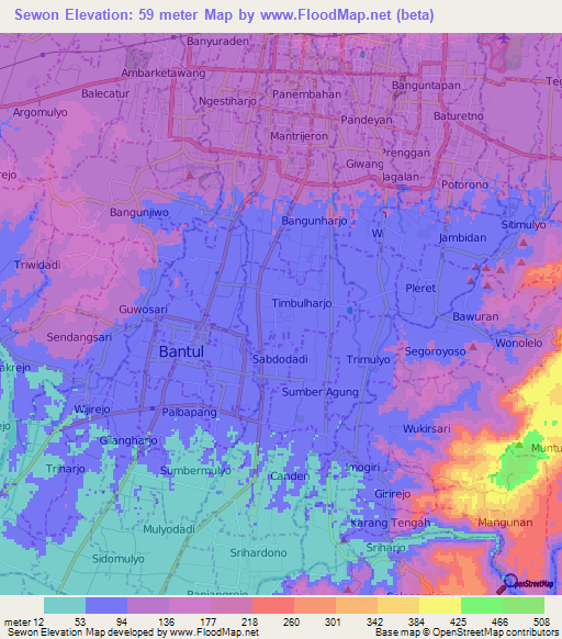 Sewon,Indonesia Elevation Map
