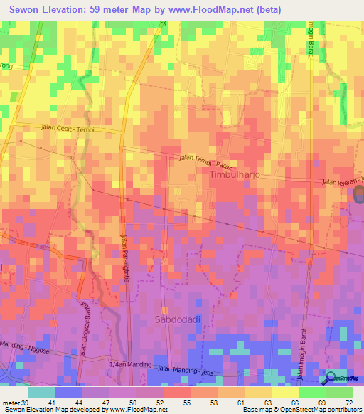 Sewon,Indonesia Elevation Map