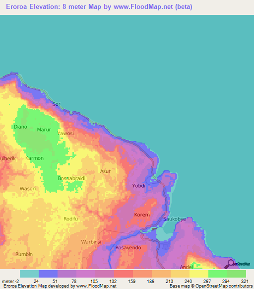 Eroroa,Indonesia Elevation Map