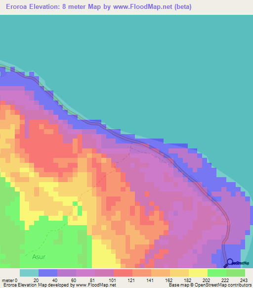 Eroroa,Indonesia Elevation Map