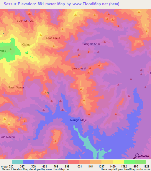 Sessur,Indonesia Elevation Map