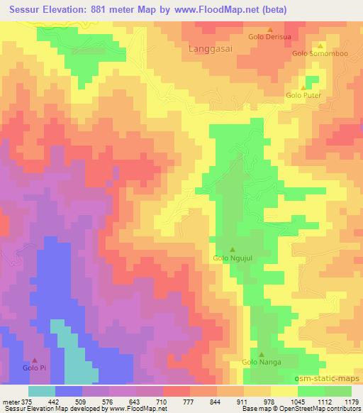 Sessur,Indonesia Elevation Map