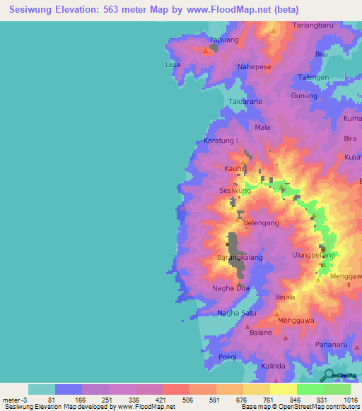 Sesiwung,Indonesia Elevation Map