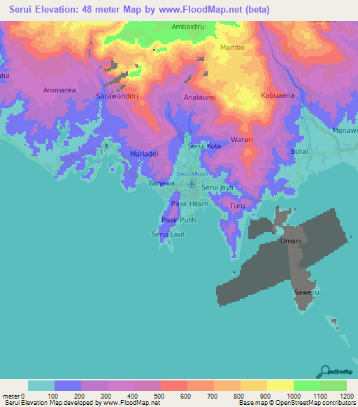 Serui,Indonesia Elevation Map