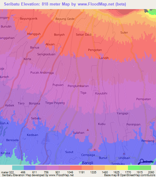 Seribatu,Indonesia Elevation Map