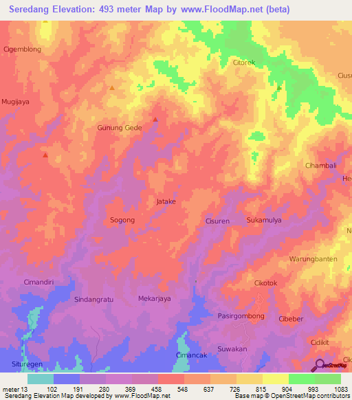 Seredang,Indonesia Elevation Map