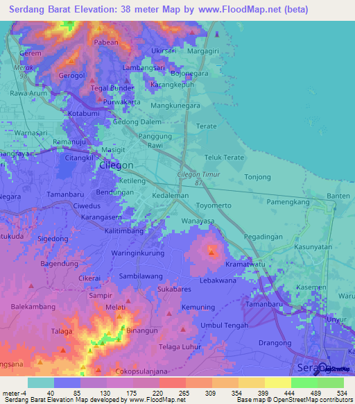 Serdang Barat,Indonesia Elevation Map