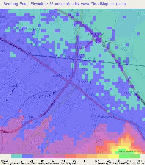 Serdang Barat,Indonesia Elevation Map