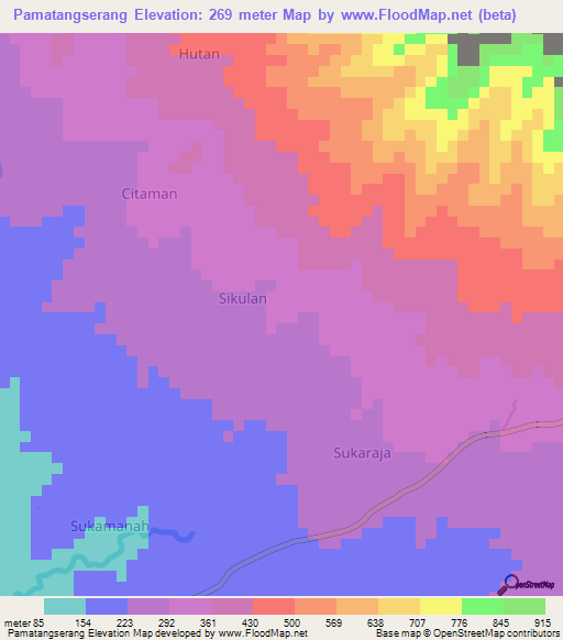 Pamatangserang,Indonesia Elevation Map