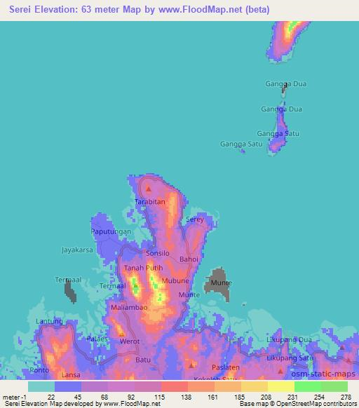 Serei,Indonesia Elevation Map