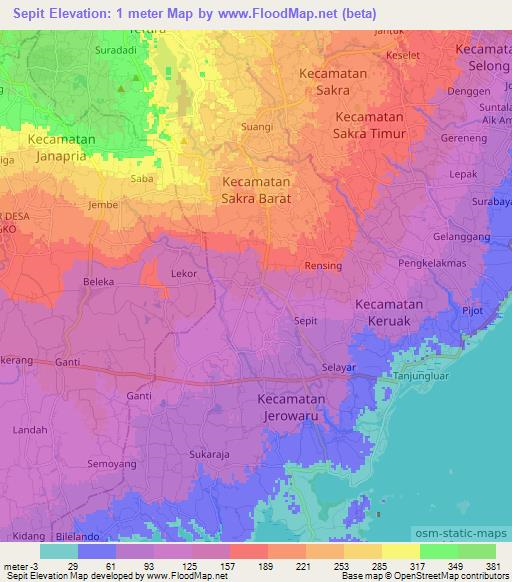 Sepit,Indonesia Elevation Map