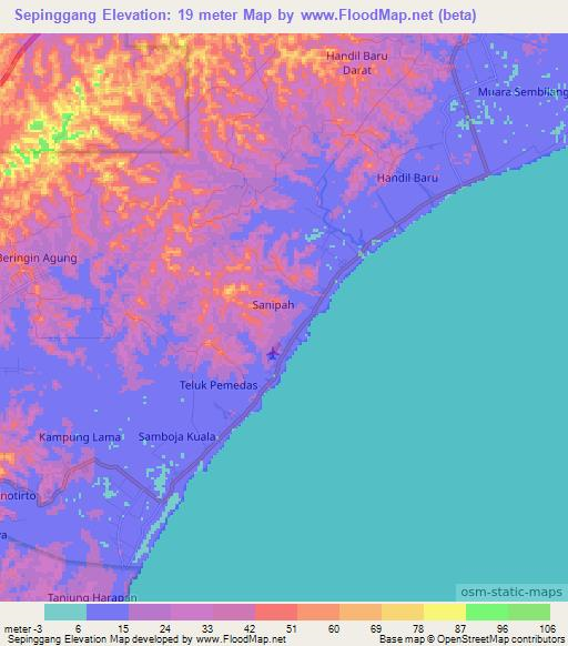 Sepinggang,Indonesia Elevation Map