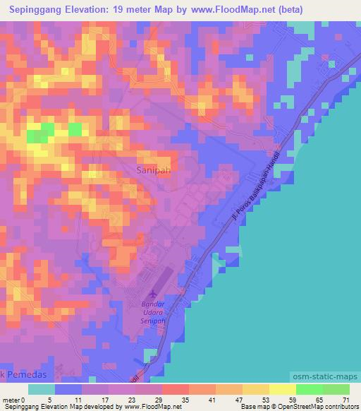 Sepinggang,Indonesia Elevation Map