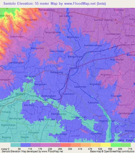 Sentolo,Indonesia Elevation Map