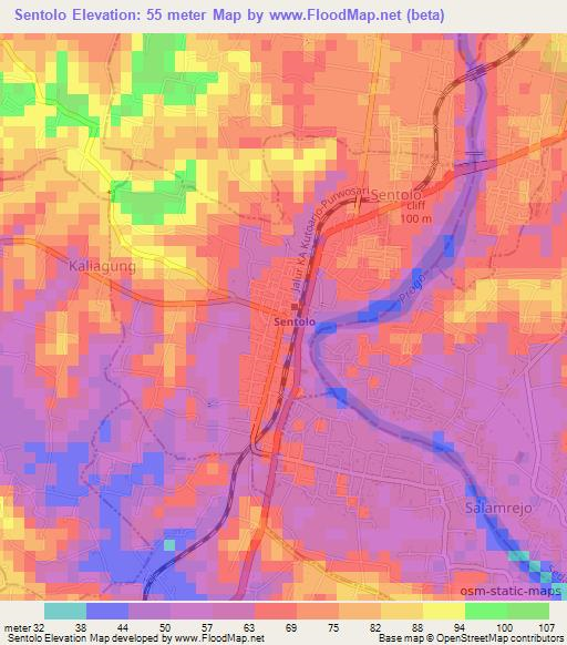 Sentolo,Indonesia Elevation Map
