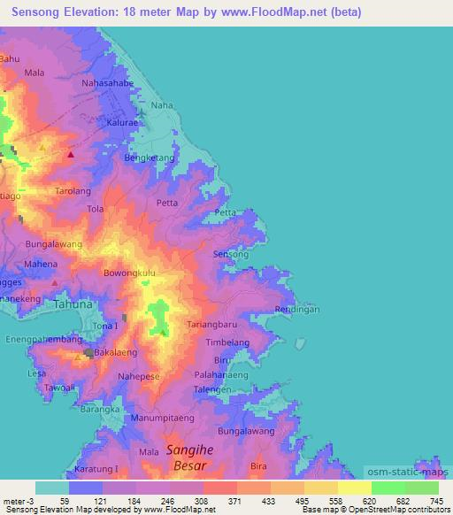 Sensong,Indonesia Elevation Map