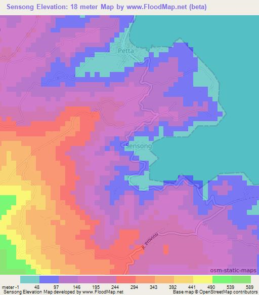 Sensong,Indonesia Elevation Map