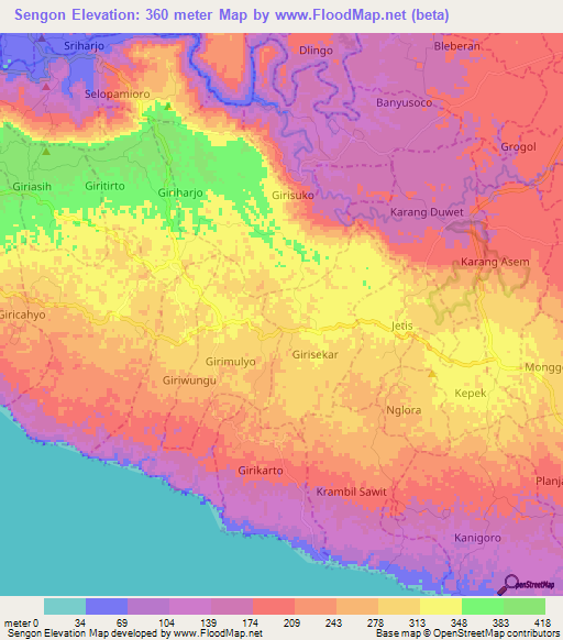 Sengon,Indonesia Elevation Map