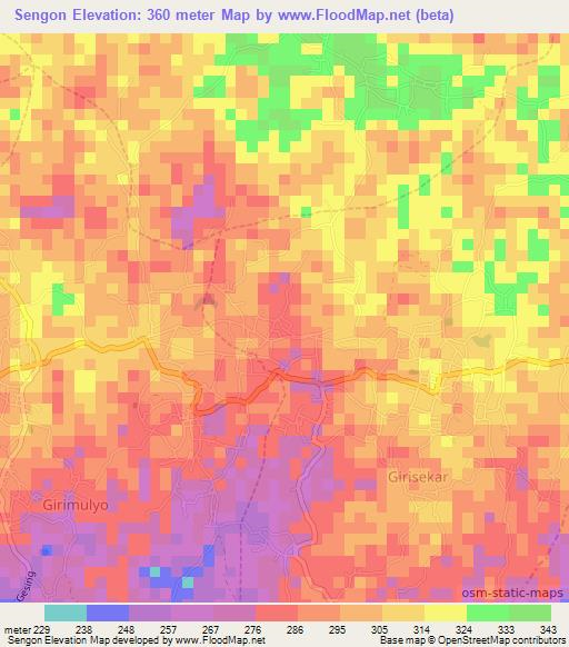 Sengon,Indonesia Elevation Map