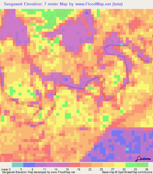 Sengawek,Indonesia Elevation Map