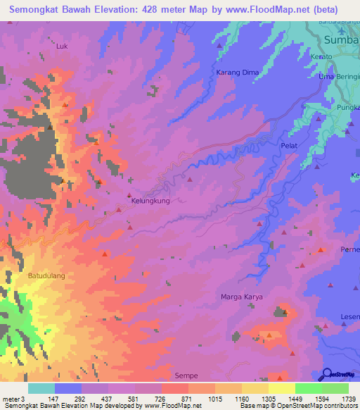 Semongkat Bawah,Indonesia Elevation Map