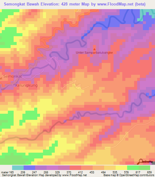 Semongkat Bawah,Indonesia Elevation Map